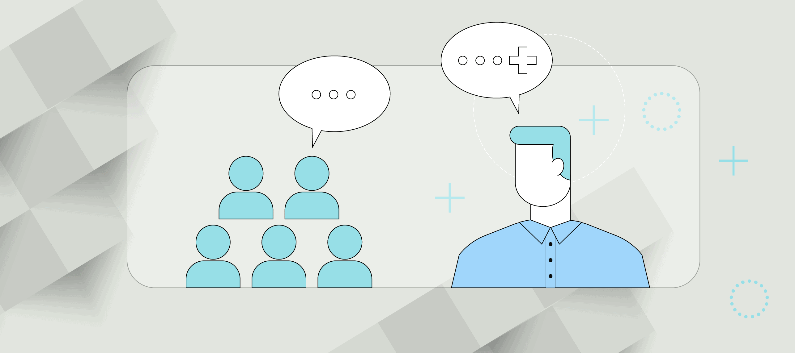 A graphic illustrating someone speaking over others in a meeting.