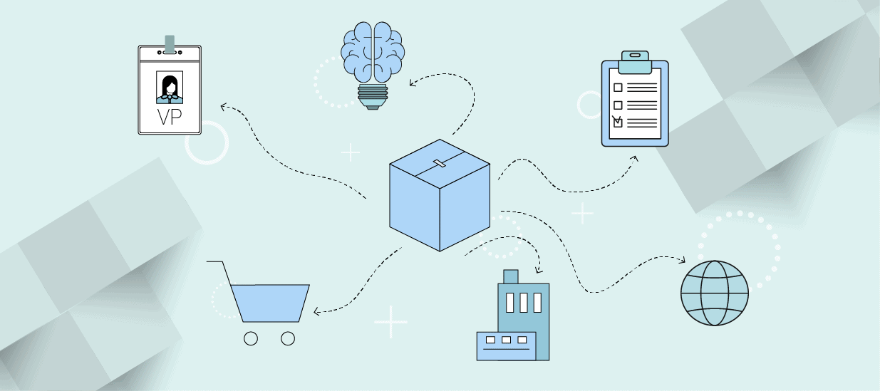 A graphic featuring an illustrated box with a shopping cart and price tags, representing product distribution strategies.