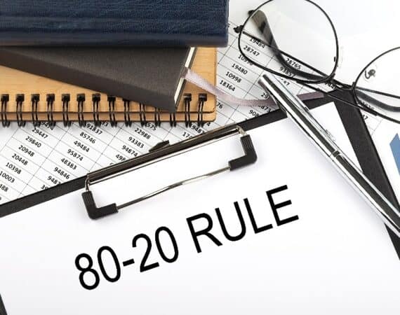 paperwork and reports on 80/20 rule in data
