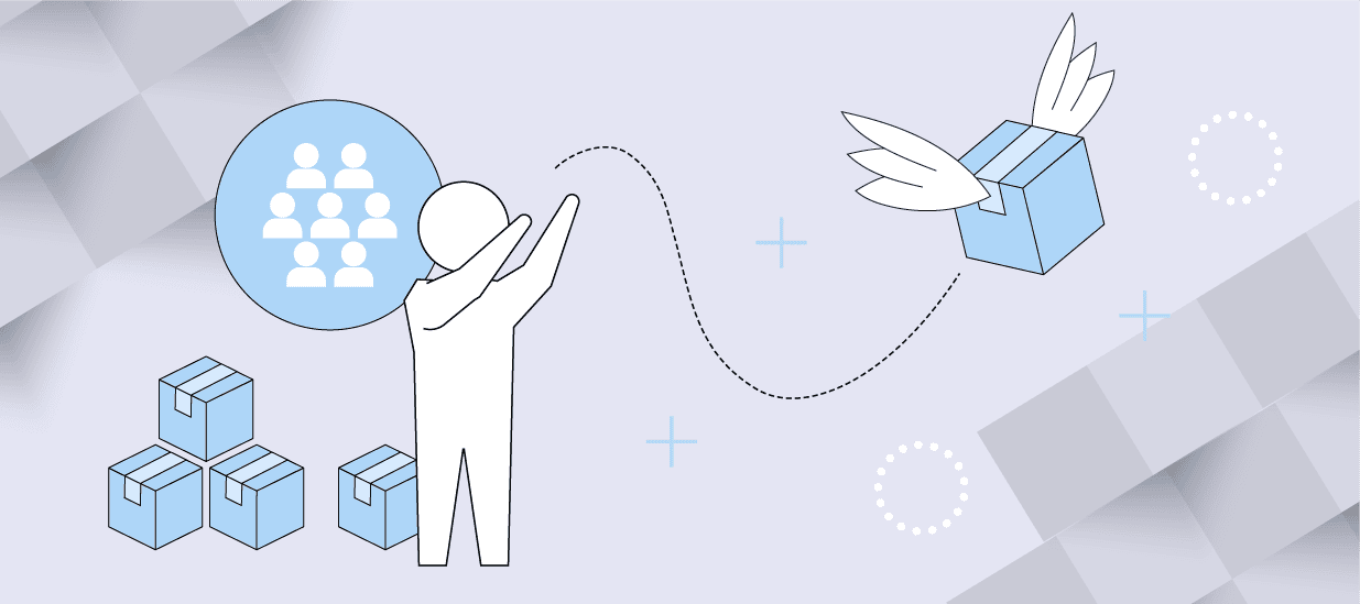 An illustration of a product marketer releasing a bog with wings into the air, to represent product marketing promoting a product.